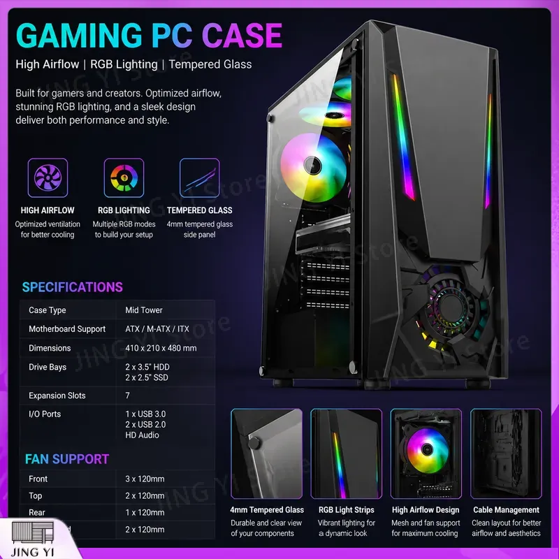 Gaming Hardware And Accessories - Casing PC Gaming ATX Kaca Temper,