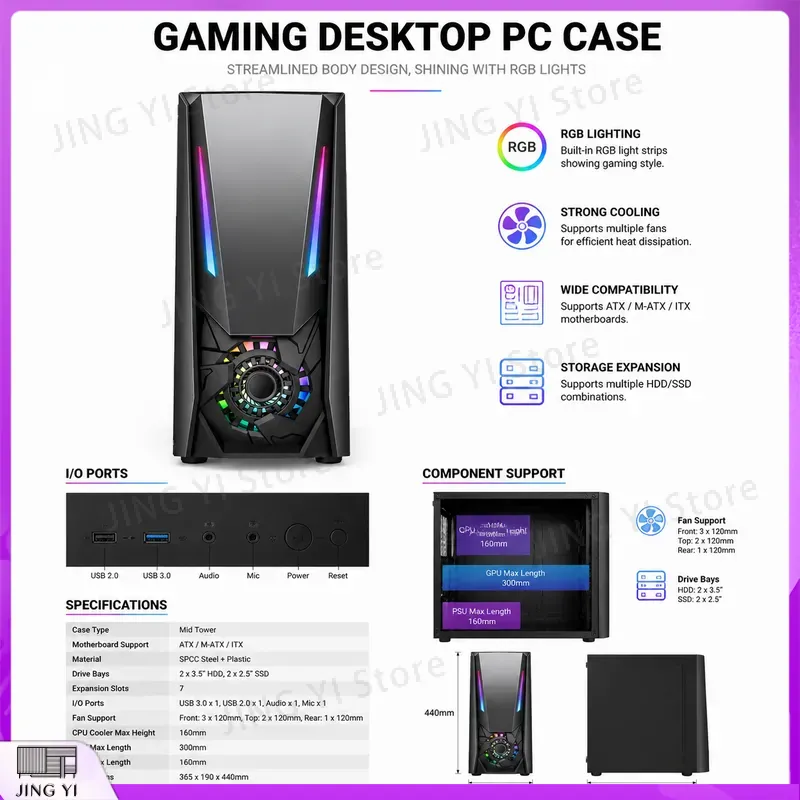 Casing PC Gaming ATX Kaca Temp - Gaming Hardware And Accessories ulasan dan harga