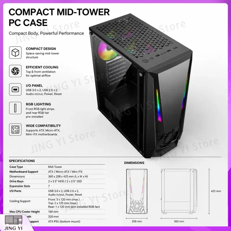 Casing PC Gaming ATX Kaca Temp - Gaming Hardware And Accessories ulasan dan harga